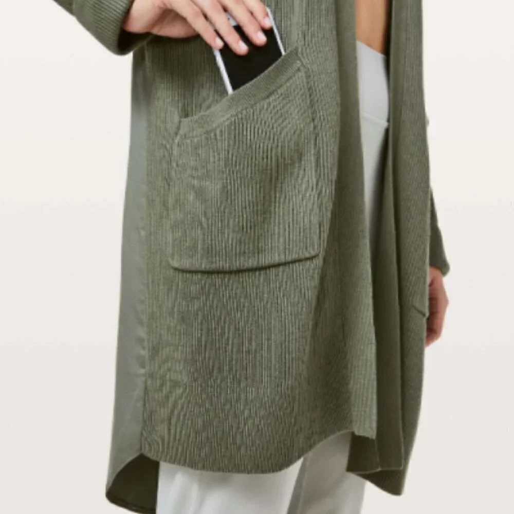 Lululemon Cashmere Long Cardigan Olive Green size 10 NEW